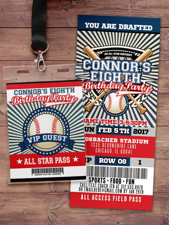 Baseball ticket Invitation // All Star Birthday // VIP pass,, Baseball Party, sports birthday, ticket invite, Bar Mitzvah, lil slugger Il_570xn