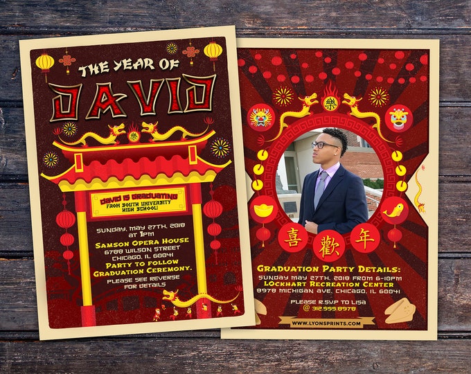 Graduation Party Invitation, Chinese, Asian, invite, party, class of 2018, grad, graduate, graduation invitation,fortune cookie