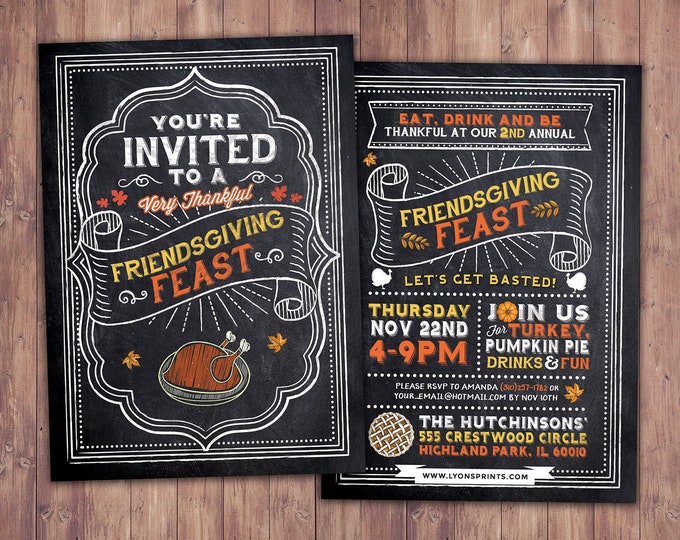 Friendsgiving Invitation Printable, Friendsgiving Party, Potluck, Friendsgiving Dinner Party, Thanksgiving Dinner Party Invitation, chalk