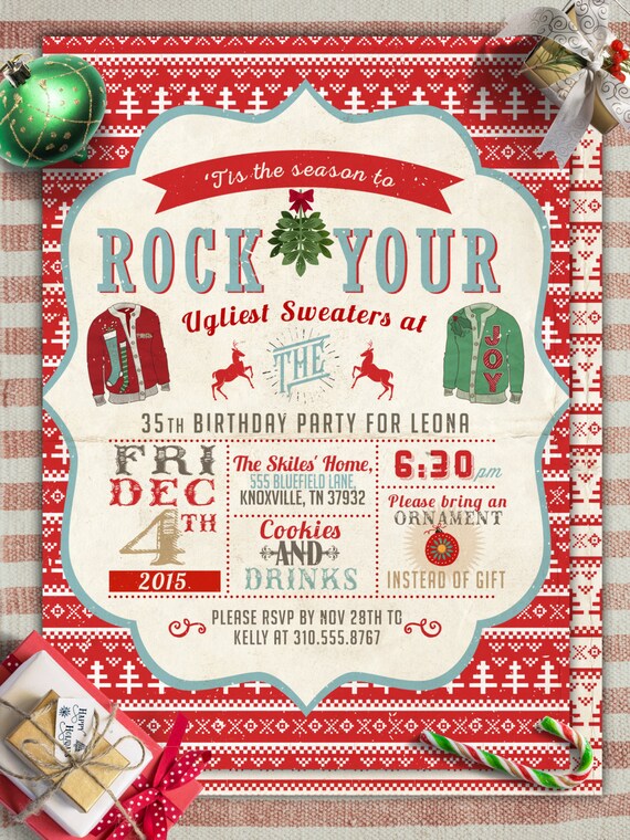 Ugly sweater party, Christmas, Holiday party invitation, Christmas invitation, holidays, Christmas party, cookie exchange, invite, santa, Il_570xn