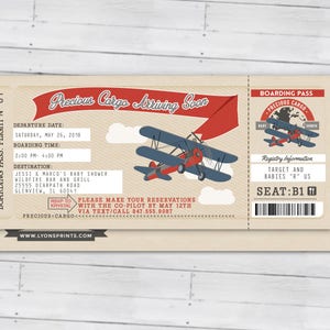Precious Cargo Invitation, Baby Shower Invitation , ticket invitation, passport invitation, vintage airplane invitation, boy baby shower