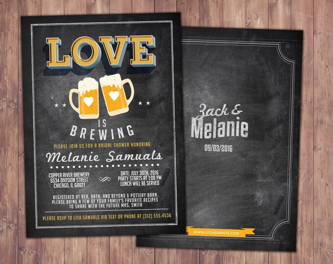 Coed bridal shower invitation- Beer bridal shower invitation- couples bridal shower - bridal shower- Beer and BBQ, love is brewing