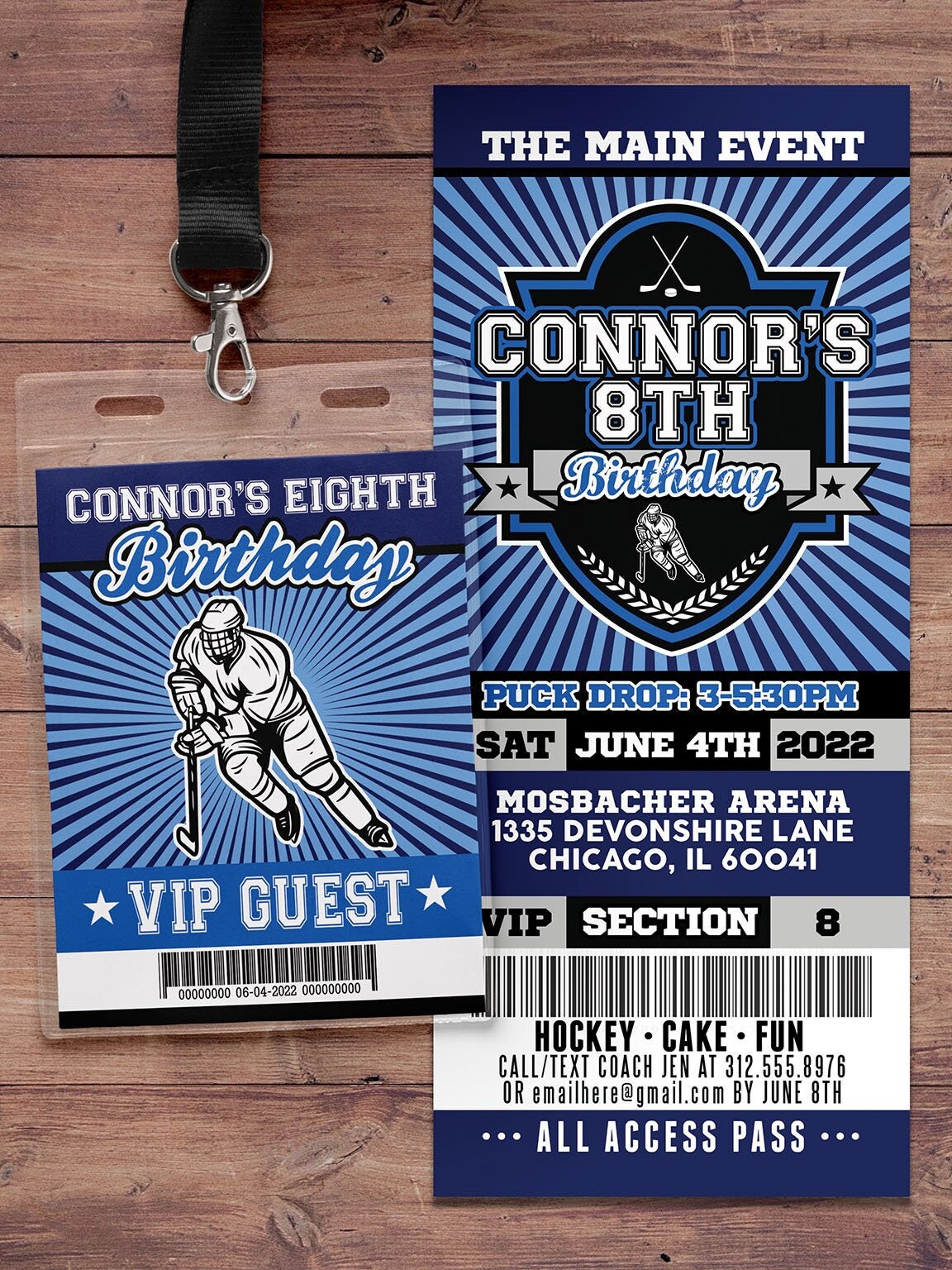 Hockey ticket invitation, Hockey invite, Hockey birthday party, Hockey