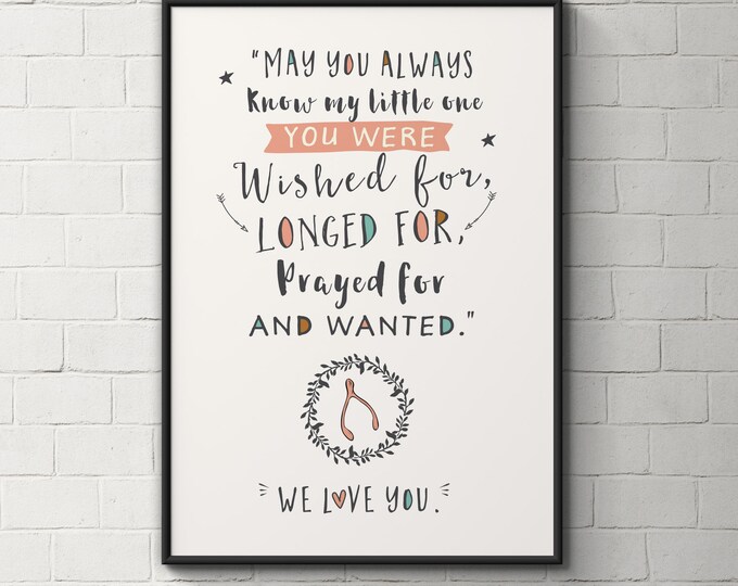 Quote, Wishbone, nursery wall art, baby girl art, instant download, printable art, boho nursery art, nursery decor, typography