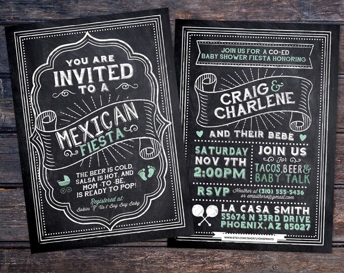 Mexican Fiesta, chalkboard couples co-ed Baby Shower BBQ invitation - babyq - baby is brewing, baby girl shower, fiesta, Mexican