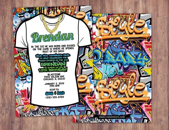 Fresh Prince, Birthday, Baby Shower, Hip Hop, Swagger, 90s, backstage pass, invitation, Graffiti, birthday, DJ, 90s party, HipHop birthday Il_570xn