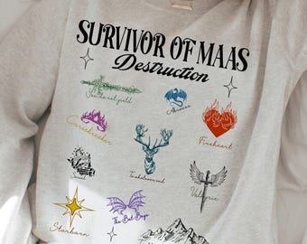 Survivor of Maas destruction, Throne of Glass Acotar Sweatshirt, Bat boys sweater, Fireheart Hoodie, Crescent City Merch, Darkness Claim Us