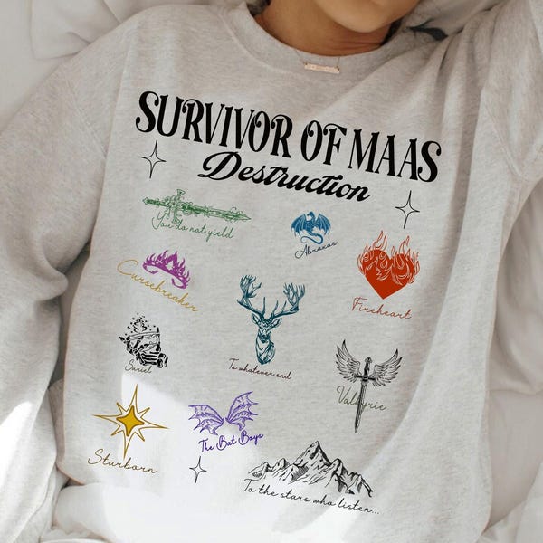 Survivor of Maas destruction, Throne of Glass Acotar Sweatshirt, Bat boys sweater, Fireheart Hoodie, Crescent City Merch, Darkness Claim Us