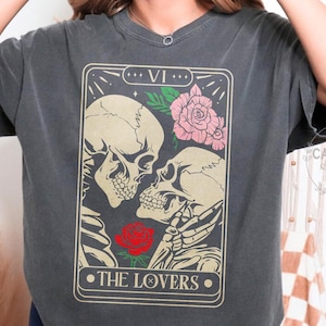 The Lovers, Tarot Card Shirt, Skeleton Lovers Tarot Card Tee, Tarot Lovers, Mystical Tarot card shirt, Tarot card Valentines Day shirt, love bild 1