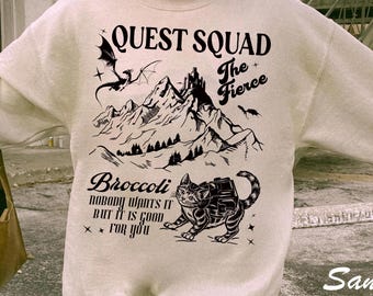 Onyx Storm Quest Squad Broccoli sweatshirt, Fantasy Dragon sweatshirt, Fantasy Book Lover crewneck, Broccoli Cat hoodie Ridoc Romantasy