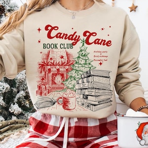 Bookish Christmas Sweatshirt, Candy Cane sweatshirt, Santa Sweater for Book Lover Christmas gift, Bookish Winter Shirt, Christmas Book Club