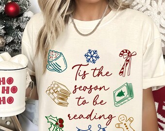 Tis the season to be reading, Readers Club t-shirt, Book Lover shirt Bookworm Tee winter Reader Bookish Things Christmas book club t-shirt