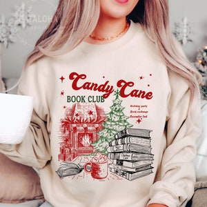 Bookish Christmas Sweatshirt, Candy Cane sweatshirt, Santa Sweater for Book Lover Christmas gift, Bookish Winter Shirt, Christmas Book Club