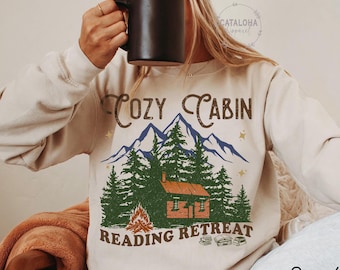 Cozy cabin reading retreat, Fall Book Club Sweatshirt, Cozy cabin bookish, Late-night reader, Book Lover hoodie, Christmas bookish sweater