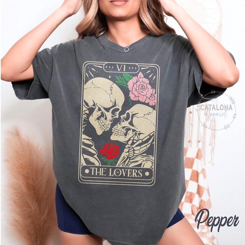 The Lovers, Tarot Card Shirt, Skeleton Lovers Tarot Card Tee, Tarot Lovers, Mystical Tarot card shirt, Tarot card Valentines Day shirt, love bild 1