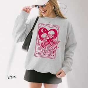 The Lovers sweatshirt ,Tarot Card Shirt, Skeleton Lovers Tarot Card Tee, Mystical Tarot card shirt, Tarot card Valentines day shirt image 6