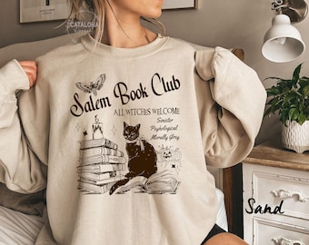 Salem Book Club sweater Bookish Halloween, Spooky Book Lover sweatshirt, Salem Witches, Spooky Season Ghost Skeleton hoodie Thriller Reader