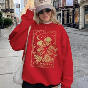 The Lovers sweatshirt ,Tarot Card Shirt, Skeleton Lovers Tarot Card Tee, Mystical Tarot card shirt, Tarot card Valentines day shirt image 2