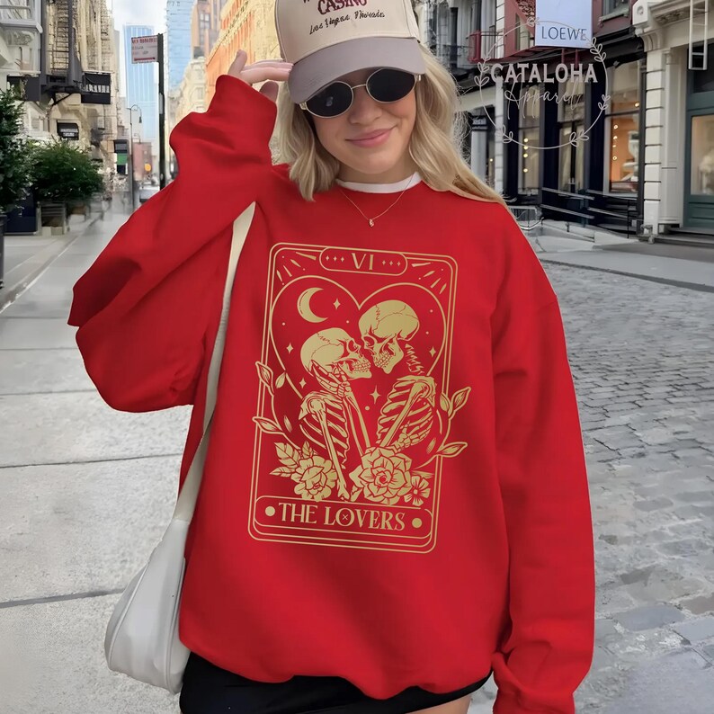 The Lovers sweatshirt ,Tarot Card Shirt, Skeleton Lovers Tarot Card Tee, Mystical Tarot card shirt, Tarot card Valentines day shirt image 2
