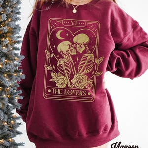 The Lovers sweatshirt ,Tarot Card Shirt, Skeleton Lovers Tarot Card Tee, Mystical Tarot card shirt, Tarot card Valentines day shirt image 4