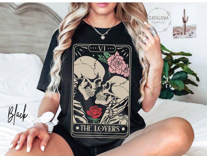 The Lovers, Tarot Card Shirt, Skeleton Lovers Tarot Card Tee, Tarot Lovers, Mystical Tarot card shirt, Tarot card Valentines Day shirt, love bild 2
