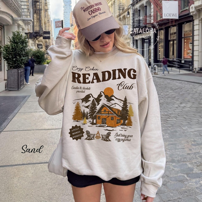 Book Club Sweatshirt, Cozy cabin book club, Late night reader Bookish sweater, One more chapter, Book Lover hoodie, Retro Reader sweatshirt image 1