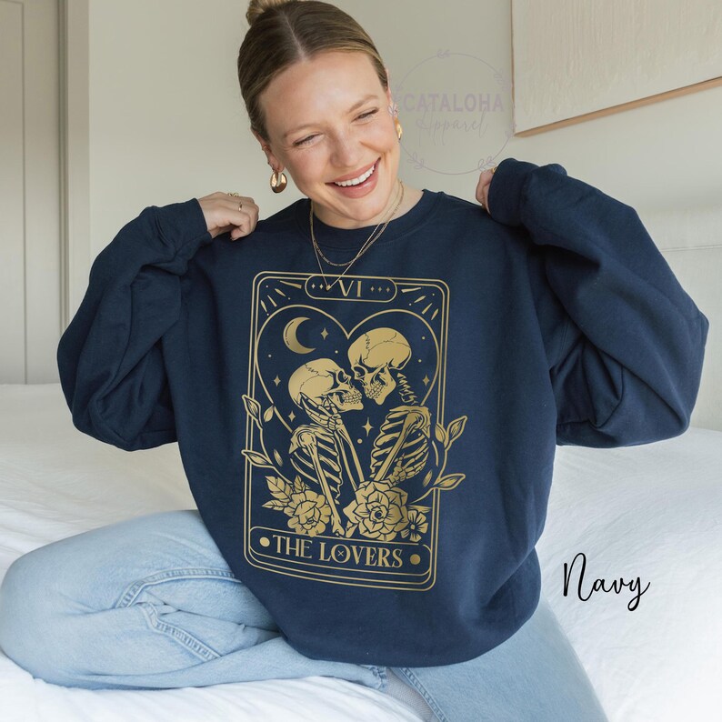 The Lovers sweatshirt ,Tarot Card Shirt, Skeleton Lovers Tarot Card Tee, Mystical Tarot card shirt, Tarot card Valentines day shirt image 12