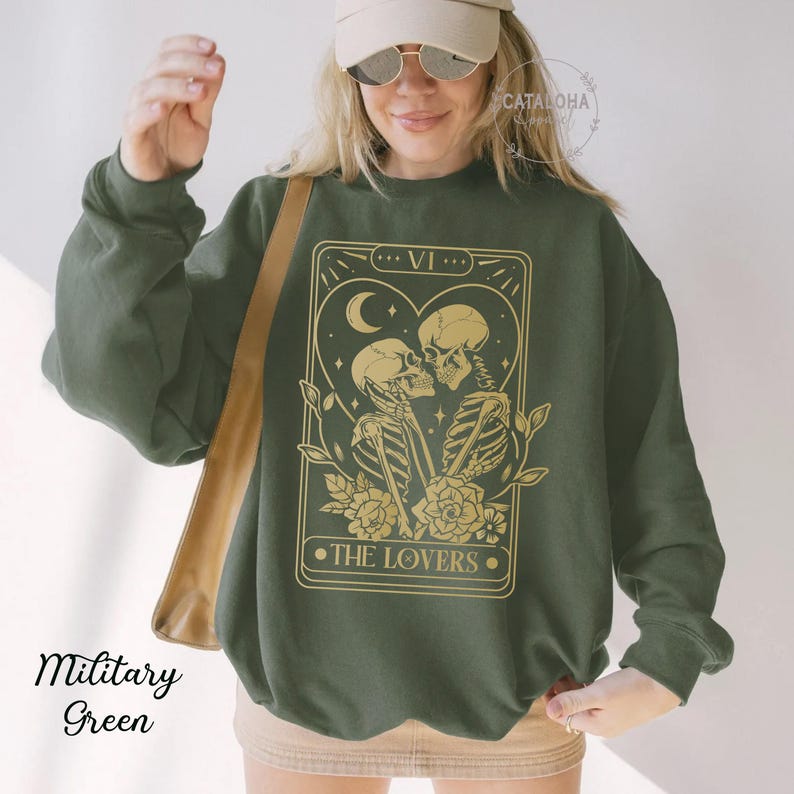 The Lovers sweatshirt ,Tarot Card Shirt, Skeleton Lovers Tarot Card Tee, Mystical Tarot card shirt, Tarot card Valentines day shirt image 10