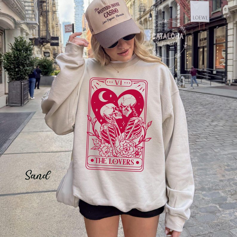 The Lovers sweatshirt ,Tarot Card Shirt, Skeleton Lovers Tarot Card Tee, Mystical Tarot card shirt, Tarot card Valentines day shirt image 3