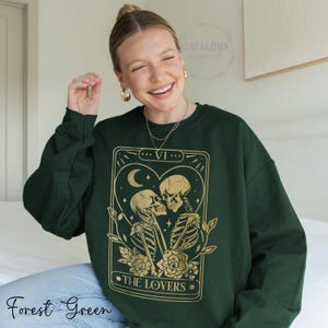 The Lovers sweatshirt ,Tarot Card Shirt, Skeleton Lovers Tarot Card Tee, Mystical Tarot card shirt, Tarot card Valentines day shirt image 11