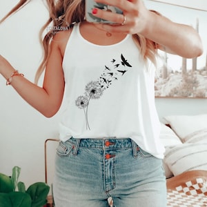 Dandelion Birds tank top, Birds tank, Birds Graphic tank, Birds flock tank, Bird Lover Gift, Bird Birthday Gift, Mothers Day Gift, racerback