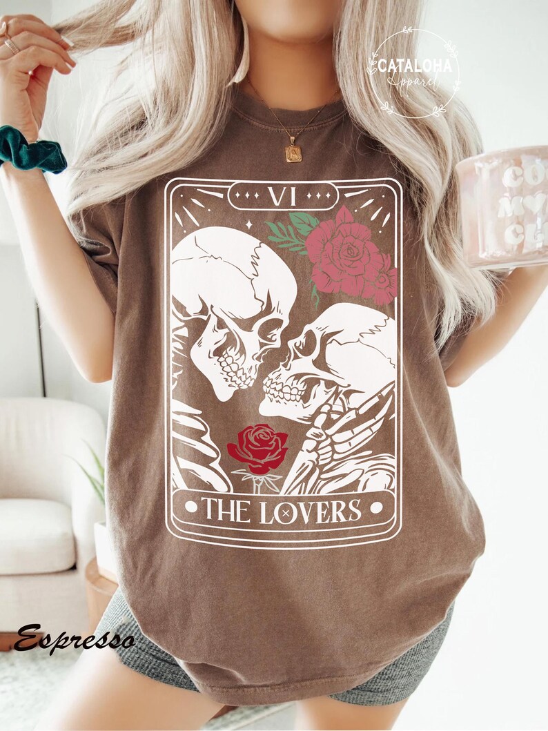 The Lovers, Tarot Card Shirt, Skeleton Lovers Tarot Card Tee, Tarot Lovers, Mystical Tarot card shirt, Tarot card Valentines Day shirt, love bild 4