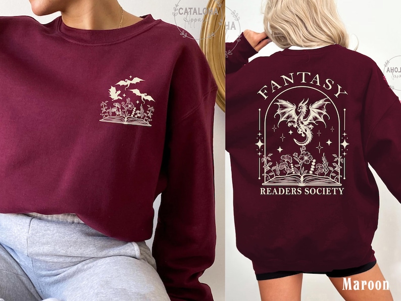 Sudadera de la Sociedad de Lectores de Fantasía, Sudadera Dragon Bookish, Sudadera Bookish, Sudadera Book Club, Merchandising de Libros de Fantasía, Regalo para Amantes de los Libros de Fantasía imagen 7