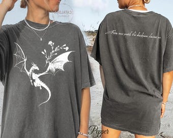 Wyvern, Desde ahora hasta que la oscuridad nos reclame, Camiseta de dragón de fantasía, Trono de cristal, Camiseta del jardín de flores sutil de Abraxos, Camiseta de Abraxos,