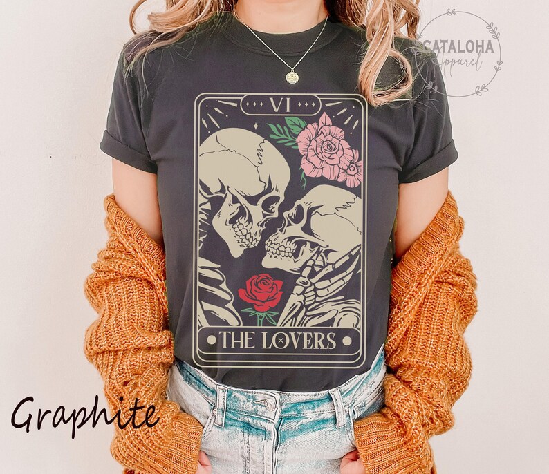 The Lovers, Tarot Card Shirt, Skeleton Lovers Tarot Card Tee, Tarot Lovers, Mystical Tarot card shirt, Tarot card Valentines Day shirt, love bild 8
