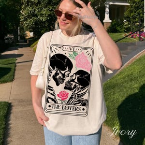 The Lovers, Tarot Card Shirt, Skeleton Lovers Tarot Card Tee, Tarot Lovers, Mystical Tarot card shirt, Tarot card Valentines Day shirt, love bild 9