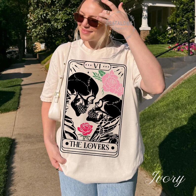 The Lovers, Tarot Card Shirt, Skeleton Lovers Tarot Card Tee, Tarot Lovers, Mystical Tarot card shirt, Tarot card Valentines Day shirt, love bild 9