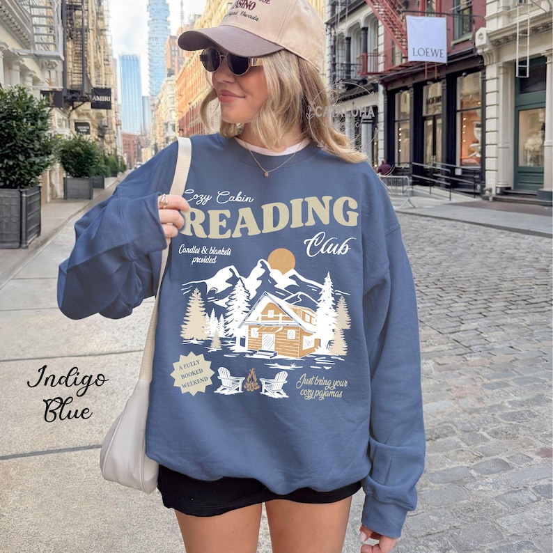 Book Club Sweatshirt, Cozy cabin book club, Late night reader Bookish sweater, One more chapter, Book Lover hoodie, Retro Reader sweatshirt image 9