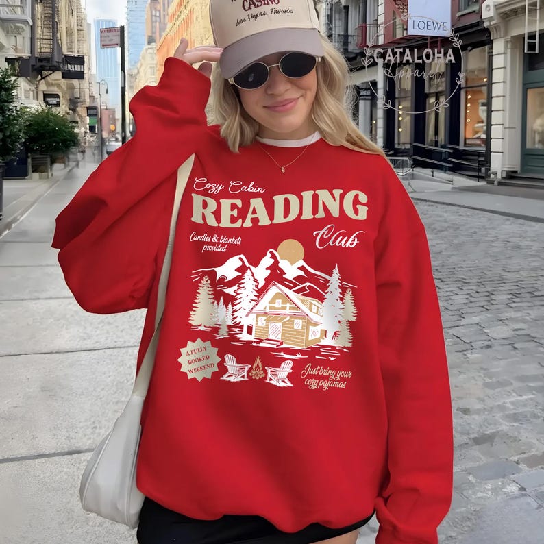 Book Club Sweatshirt, Cozy cabin book club, Late night reader Bookish sweater, One more chapter, Book Lover hoodie, Retro Reader sweatshirt image 11