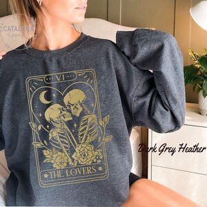 The Lovers sweatshirt ,Tarot Card Shirt, Skeleton Lovers Tarot Card Tee, Mystical Tarot card shirt, Tarot card Valentines day shirt image 5