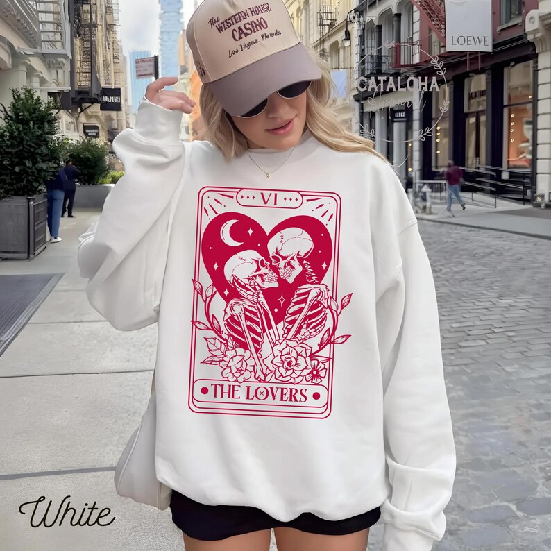 The Lovers sweatshirt ,Tarot Card Shirt, Skeleton Lovers Tarot Card Tee, Mystical Tarot card shirt, Tarot card Valentines day shirt image 7