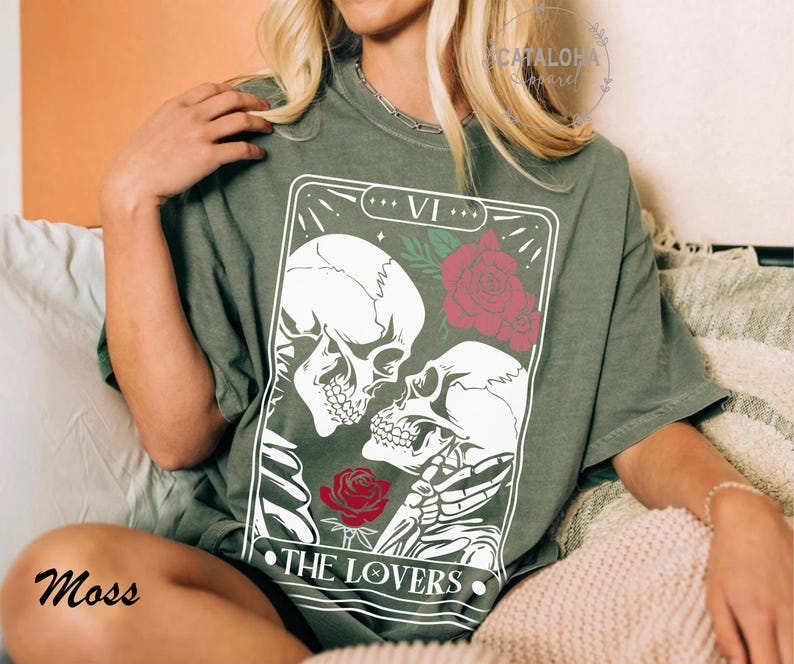 The Lovers, Tarot Card Shirt, Skeleton Lovers Tarot Card Tee, Tarot Lovers, Mystical Tarot card shirt, Tarot card Valentines Day shirt, love bild 7