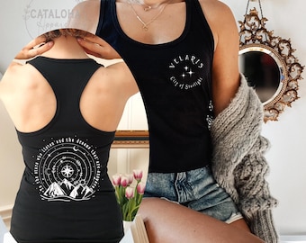 Camiseta sin mangas con espalda deportiva, A las estrellas que escuchan y a los sueños que responden, Ciudad de la Luz Estelar, camiseta sin mangas Velaris de dos lados, camiseta sin mangas ACOTAR