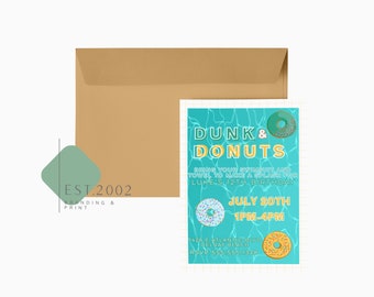 Dunk & Donuts Birthday Invitation - Birthday Party - Pool Party - JPEG File - Digital Mobile Invitation