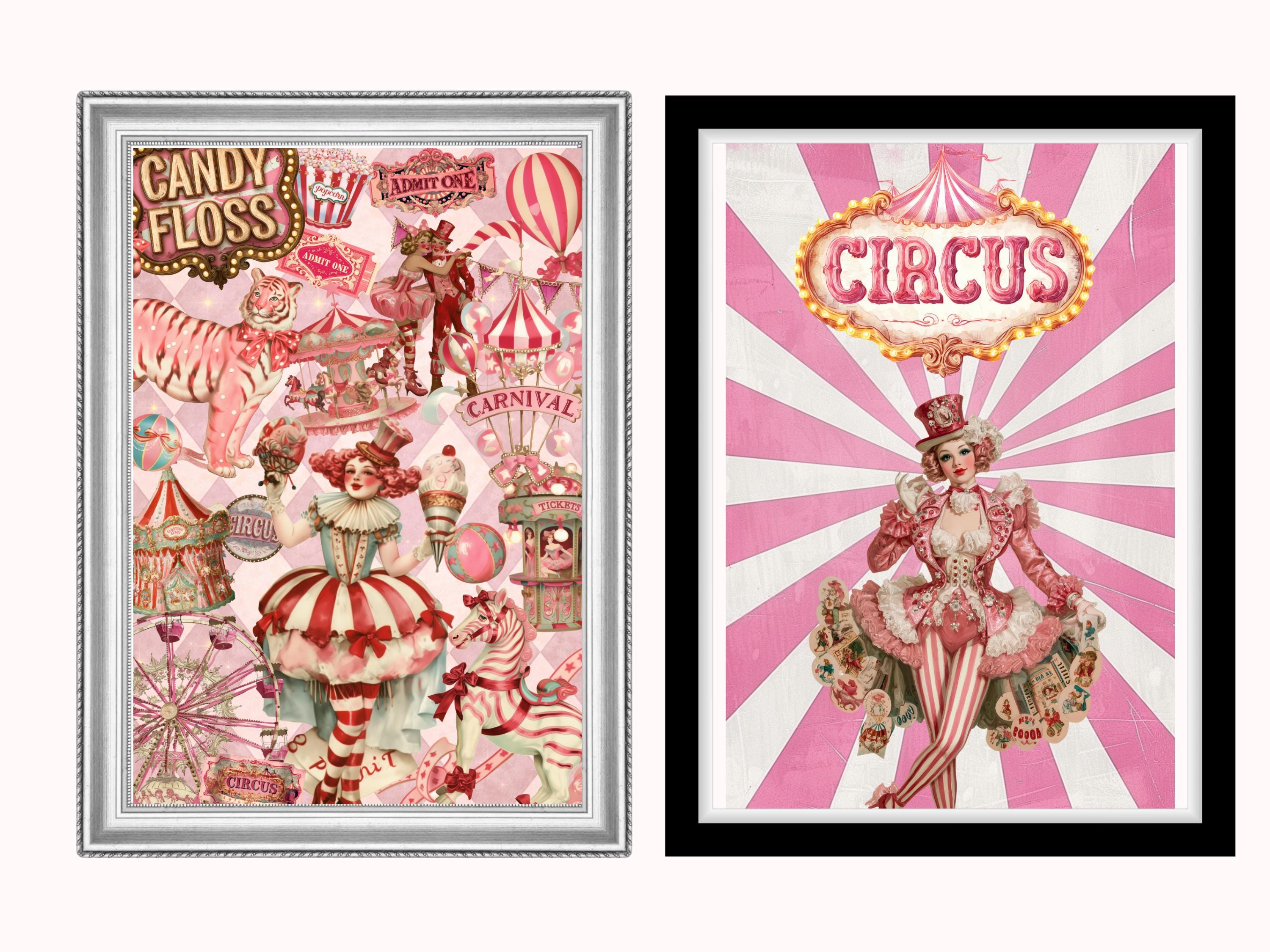 Vintage Circus Clipart Bundle, Retro Pink Circus Illustrations, Animals ...