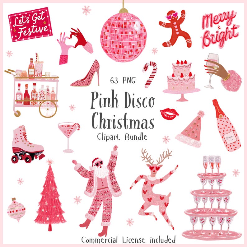 Pink Disco Christmas Clipart Bundle: Groovy Retro PNG Graphics - Etsy