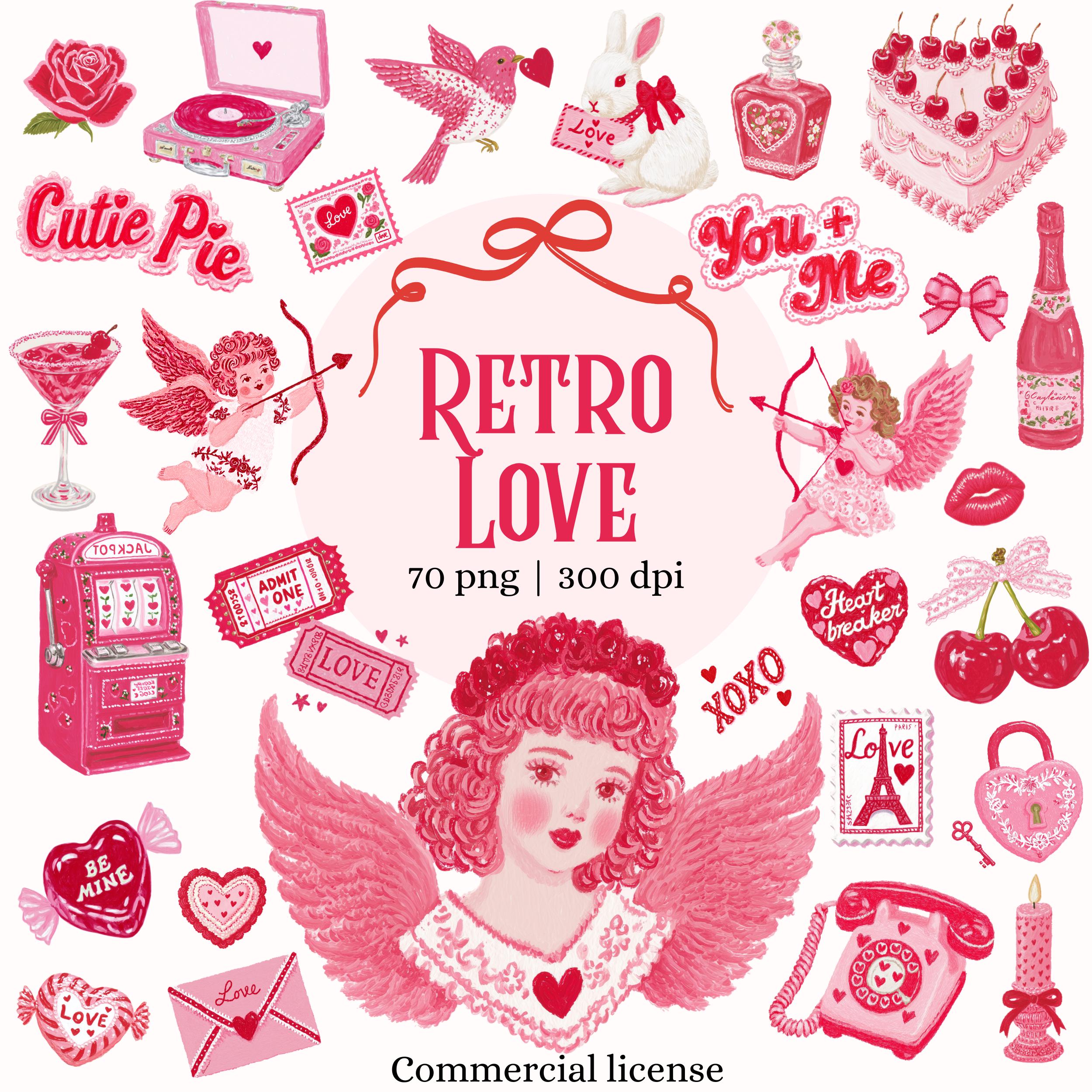 Retro Valentine Clipart Bundle | Pink Coquette Vintage Angels & Cupids ...