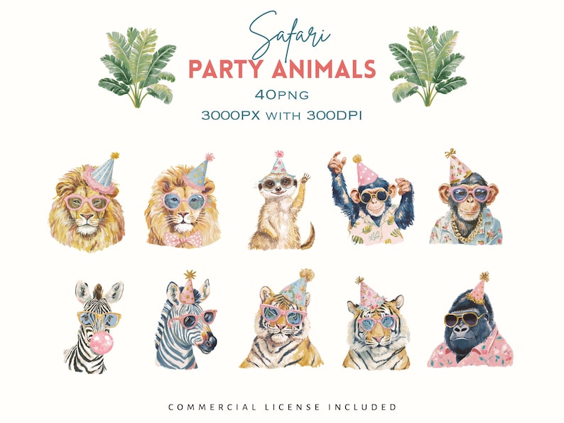 Safari Animals Party Clipart Bundle – Watercolor Jungle Birthday ...