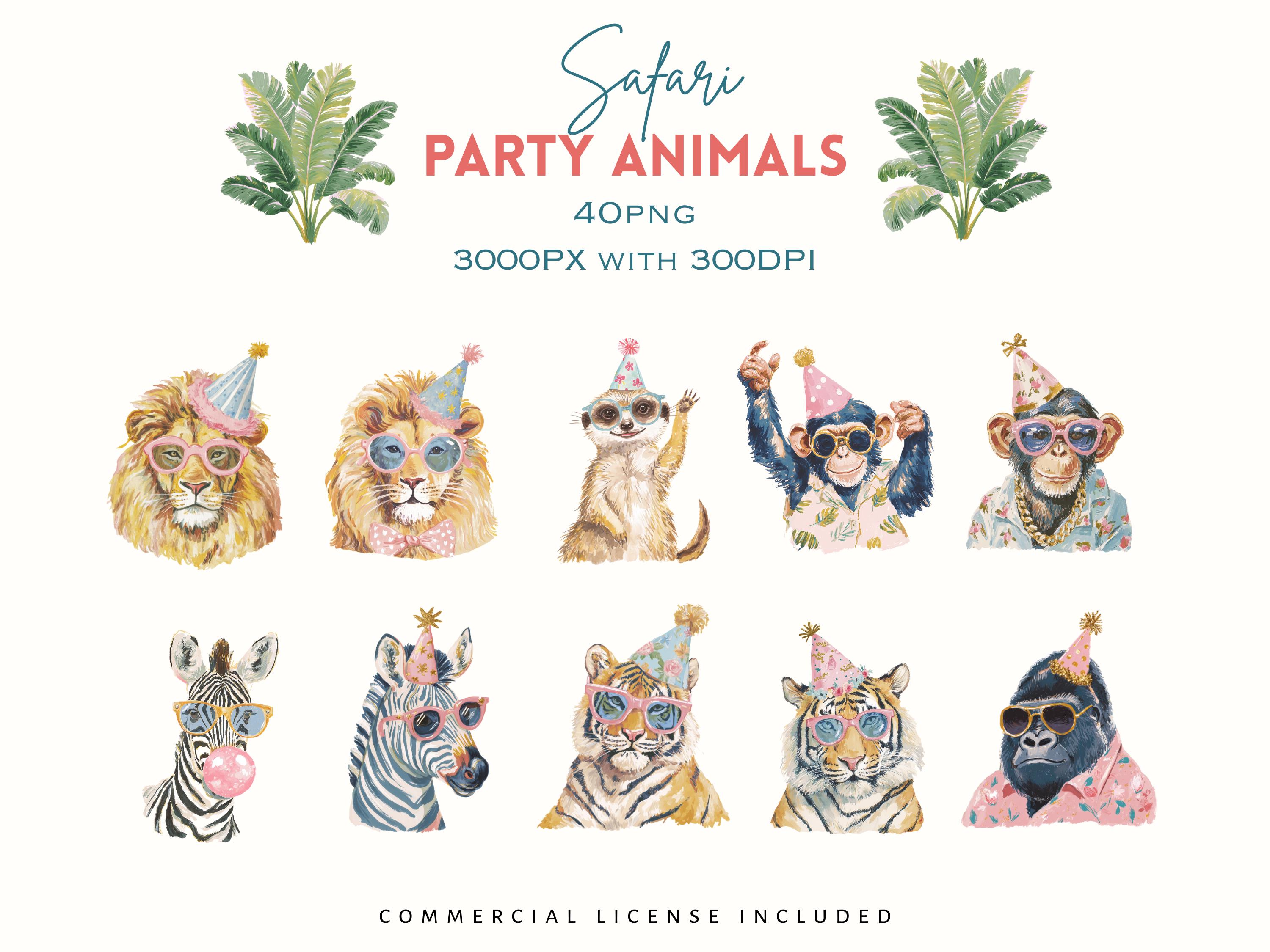 Safari Animals Party Clipart Bundle – Watercolor Jungle Birthday ...