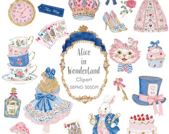 Alice in Wonderland-clipart | Aquarel theekransje, png (300 dpi)